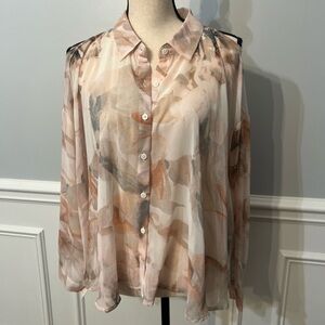 Jennifer López JLO Floral Blouse Top Cold Shoulder Box Cut Size L 3/4 Sleeve NWT